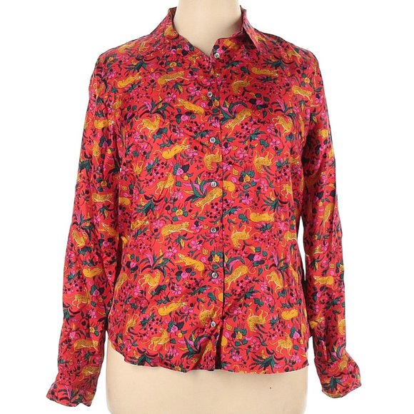 J.Crew Collection 100% Silk Shirt in Jungle Cat Floral Print - Size 14 - EUC - Picture 1 of 6